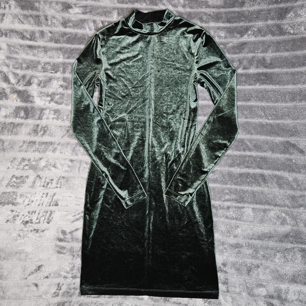 H&M Dark Green Velour Bodycon Dress